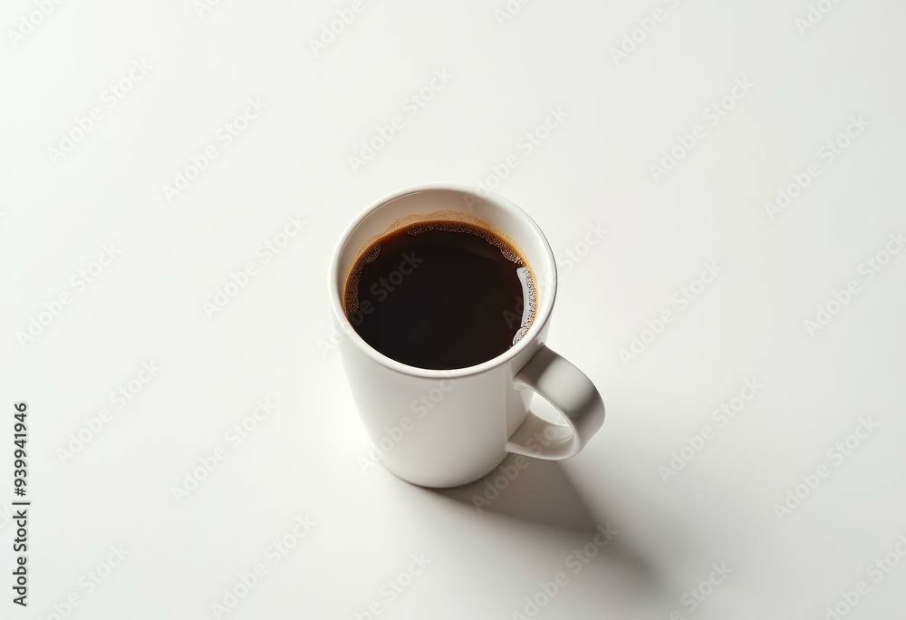 White Mug with Coffee on Plain White Background White Mug with Coffee on Plain White Background