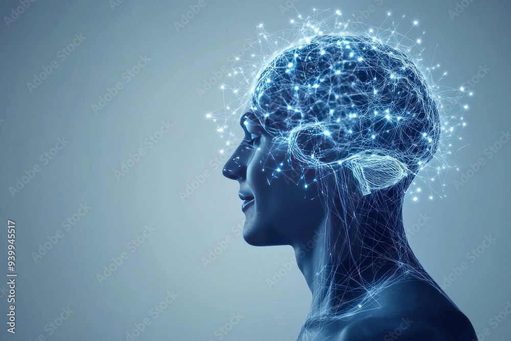 A futuristic digital illustration of a human head composed of interconnected neural networks symbolizing the complexity and interconnectivity of the mind in a modern conceptual style A futuristic digital illustration of a human head composed of interconnected neural networks symbolizing the complexity and interconnectivity of the mind in a modern conceptual style