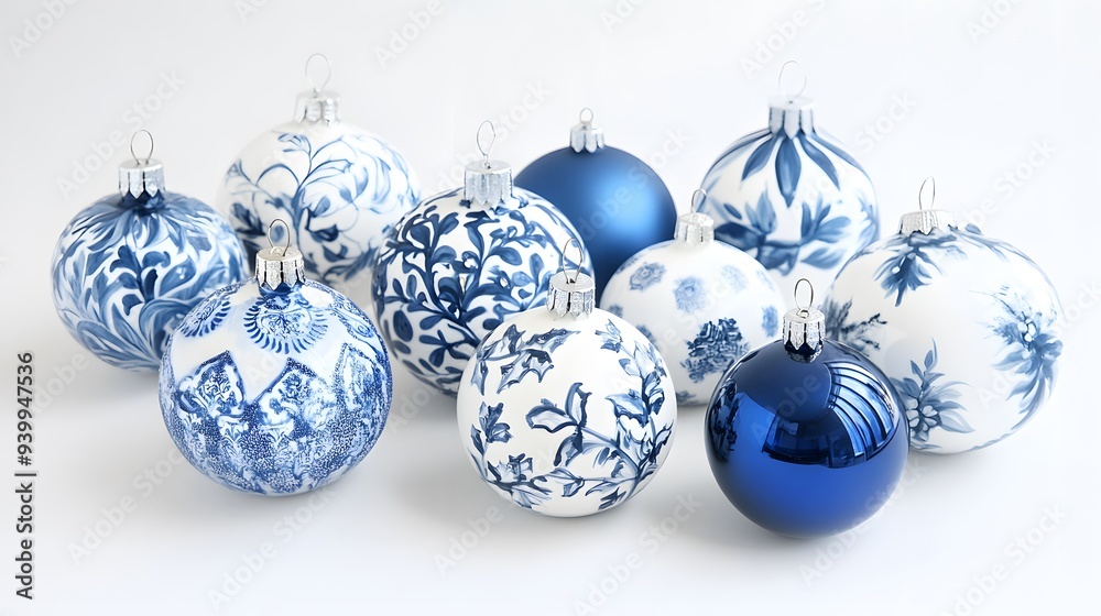 Festive Blue and White Christmas Ornaments Festive Blue and White Christmas Ornaments