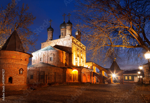 Krutitsy patriarchal courtyard at night. Moscow, Russia