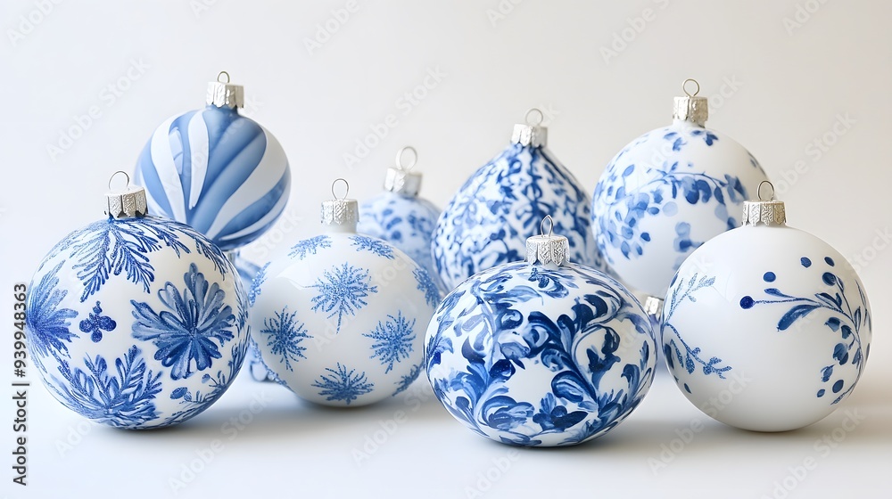 Festive Blue and White Christmas Ornaments Festive Blue and White Christmas Ornaments