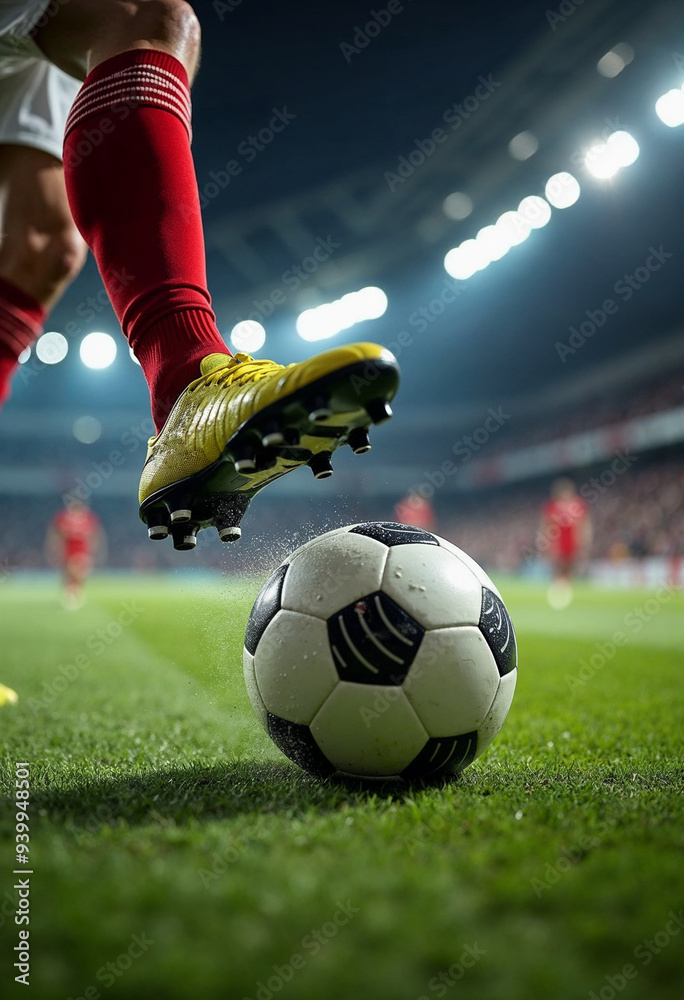 custom made wallpaper toronto digitalClose-up of a soccer player's boot striking a football, with detailed leg muscle and boot texture, against a blurred background.







