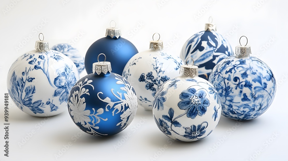 Festive Blue and White Christmas Ornaments Festive Blue and White Christmas Ornaments