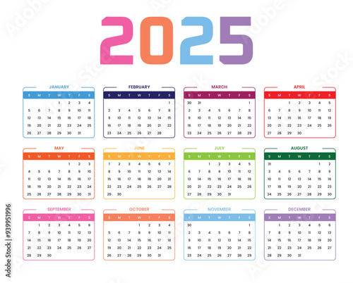 Modern 2025 new year annual calendar template plan yearly goals vector