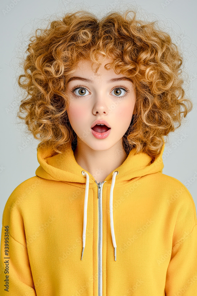 Expression of Amazement A Young Woman with Curly Hair Displays a Look of Surprise and Astonishment Capturing the Moment of Unexpected Realization or Excitement Expression of Amazement A Young Woman with Curly Hair Displays a Look of Surprise and Astonishment Capturing the Moment of Unexpected Realization or Excitement
