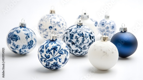 Festive Blue and White Christmas Ornaments