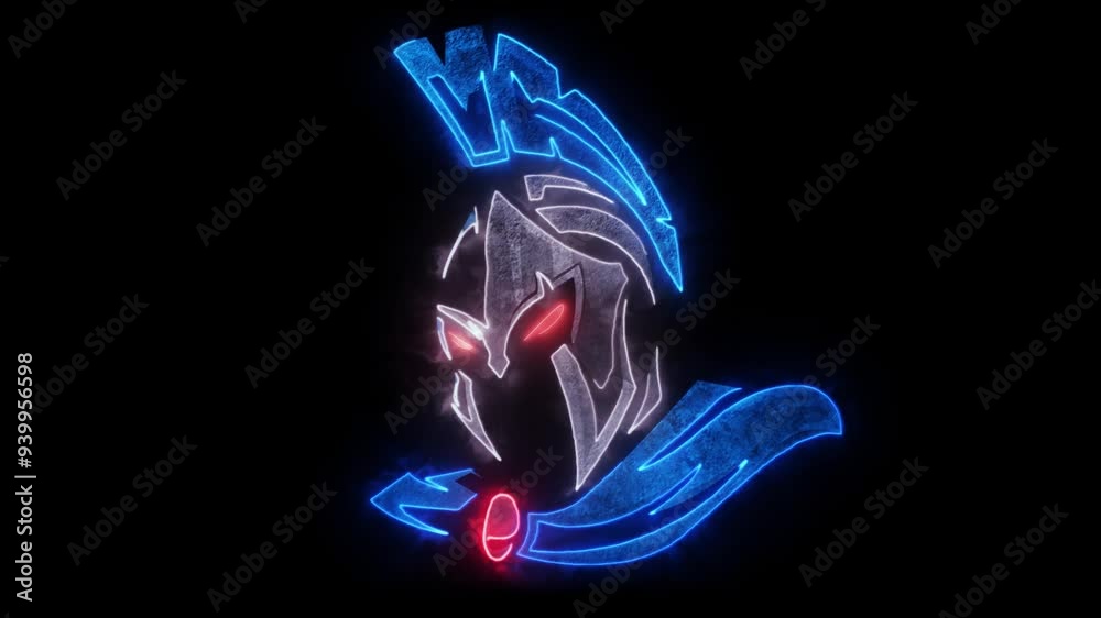 Spartan Warrior Animated Neon Logo with Reveal Effect - Overlay Graphic Element Spartan Warrior Animated Neon Logo with Reveal Effect - Overlay Graphic Element