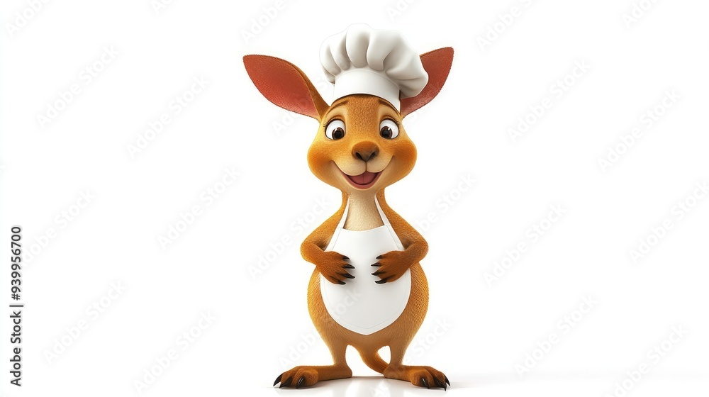 Kangaroo cartoon in a chef's hat, white background, cooking theme, cute and creative Kangaroo cartoon in a chef's hat, white background, cooking theme, cute and creative