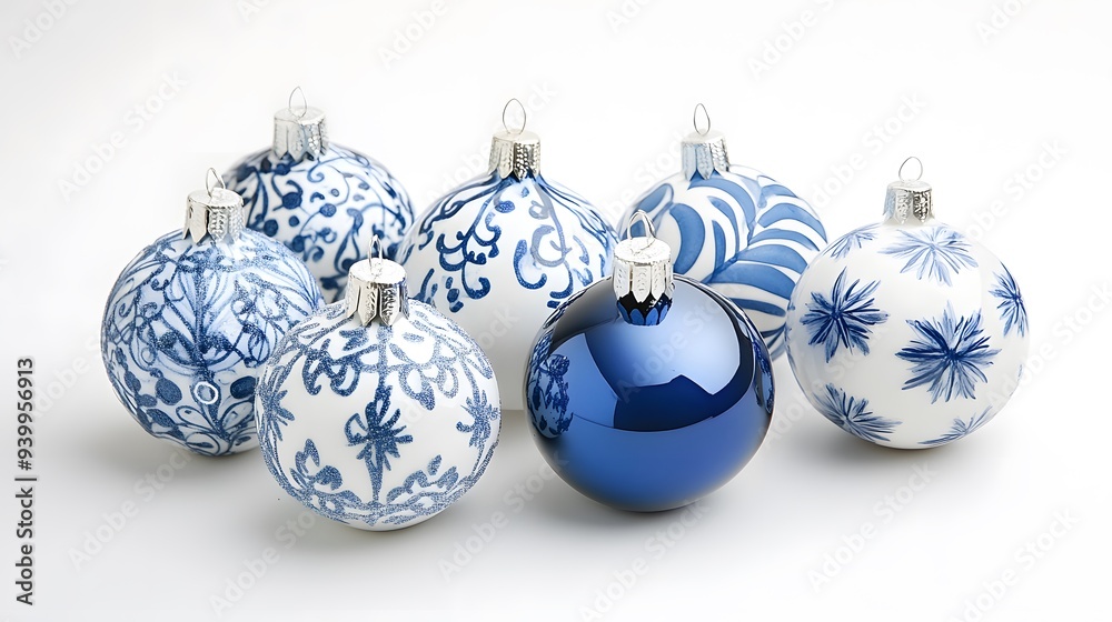 Festive Blue and White Christmas Ornaments Festive Blue and White Christmas Ornaments