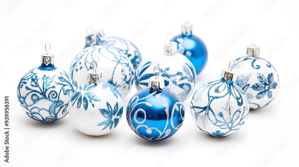 Festive Blue and White Christmas Ornaments Festive Blue and White Christmas Ornaments