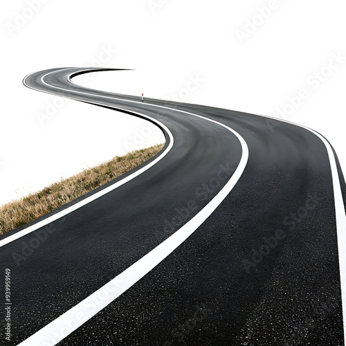 Winding Road Image, Curvy Asphalt Road Photo, Scenic Highway Picture, Roadway Landscape, Bending Street Photography, Road Against White