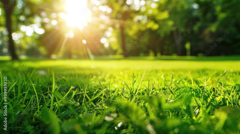Close-up of Lush Green Grass with Sunny Sky