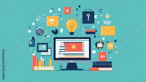 Online education infographic with symbols for webinars, virtual classrooms, and e-learning platforms