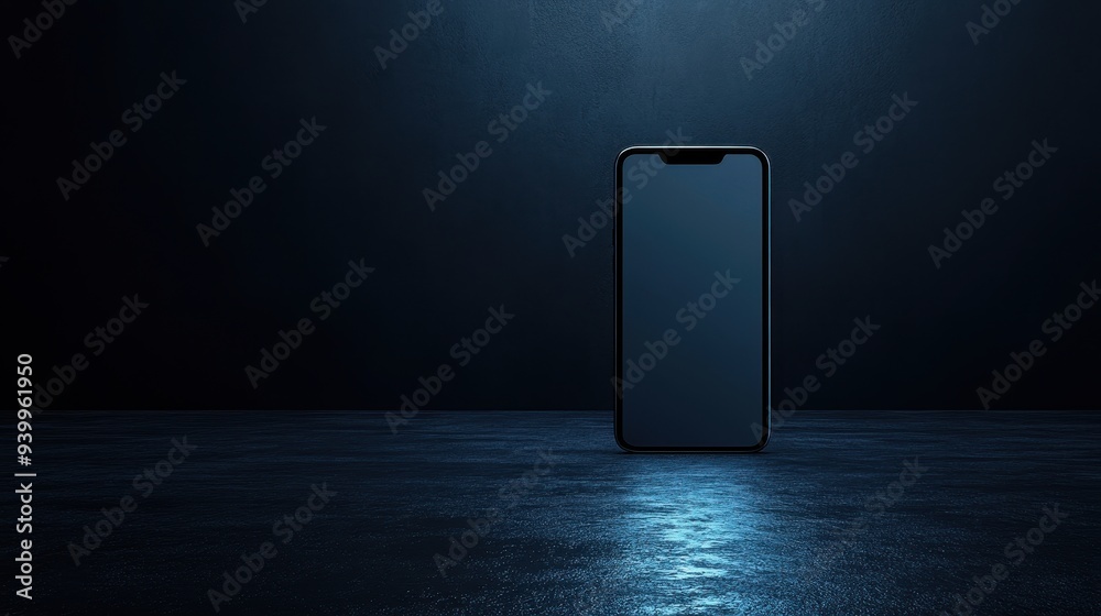 Smartphone in Dark Room with Blue Light Reflection Smartphone in Dark Room with Blue Light Reflection