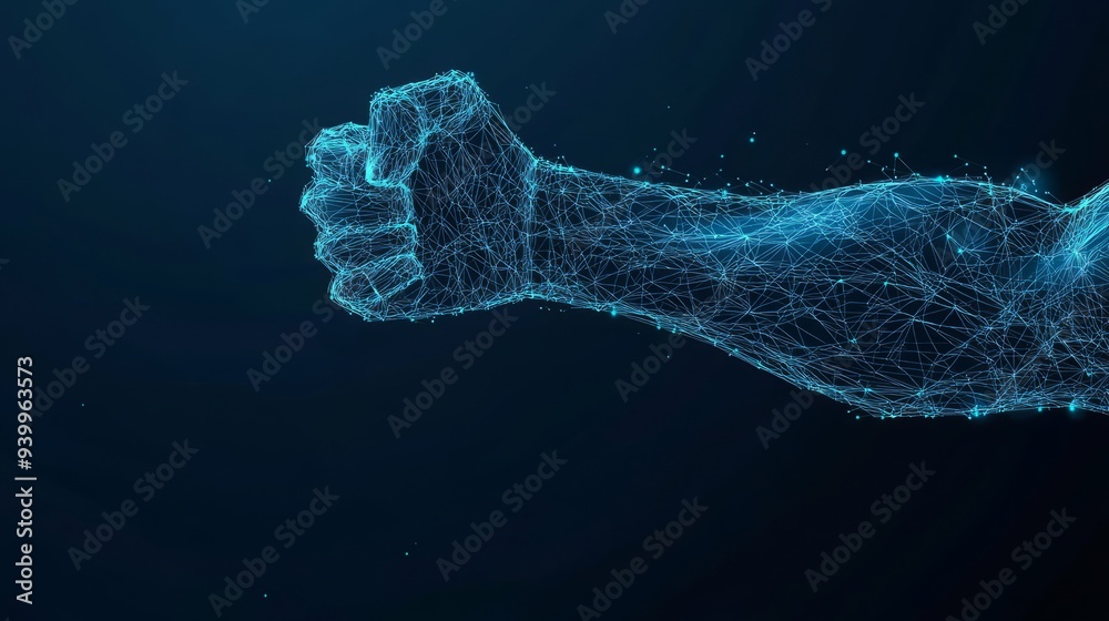 Human power low poly wireframe banner template. Polygonal physical strength, strong bodybuilder, athlete body mesh art illustration. 3D male hand muscles, flexed biceps with connected dots. Human power low poly wireframe banner template. Polygonal physical strength, strong bodybuilder, athlete body mesh art illustration. 3D male hand muscles, flexed biceps with connected dots.
