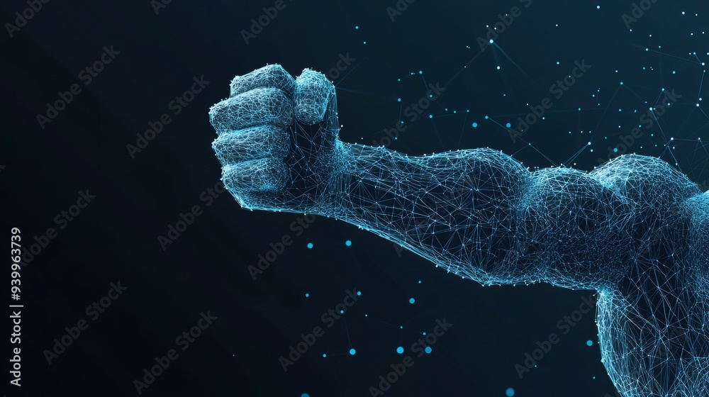 Human power low poly wireframe banner template. Polygonal physical strength, strong bodybuilder, athlete body mesh art illustration. 3D male hand muscles, flexed biceps with connected dots. Human power low poly wireframe banner template. Polygonal physical strength, strong bodybuilder, athlete body mesh art illustration. 3D male hand muscles, flexed biceps with connected dots.