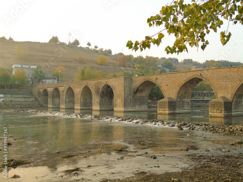 On Goslu Dickle Bridge across the River Tigris in Eastern Turkey photo