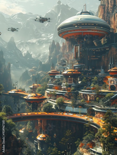 Futuristic Vertical Gardens and Skyscrapers in a Misty Horizon. Ai Generated