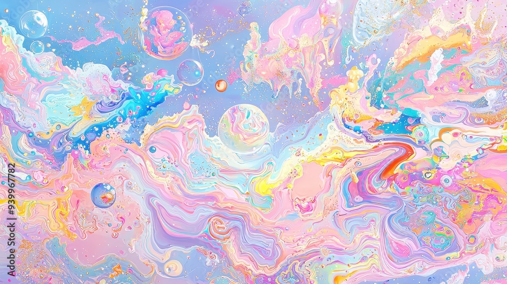 Abstract Swirling Liquid Art in Pastel Colors with Bubbles Abstract Swirling Liquid Art in Pastel Colors with Bubbles