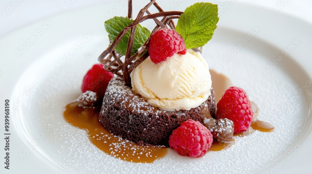 Chocolate Lava Cake with Vanilla Ice Cream and Raspberries Chocolate Lava Cake with Vanilla Ice Cream and Raspberries
