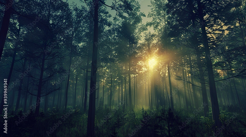 Sunbeams Through the Foggy Forest Sunbeams Through the Foggy Forest