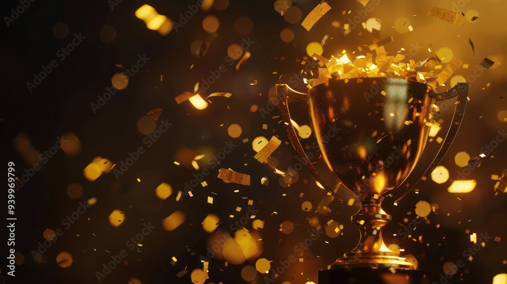 Golden Trophy With Confetti Golden Trophy With Confetti