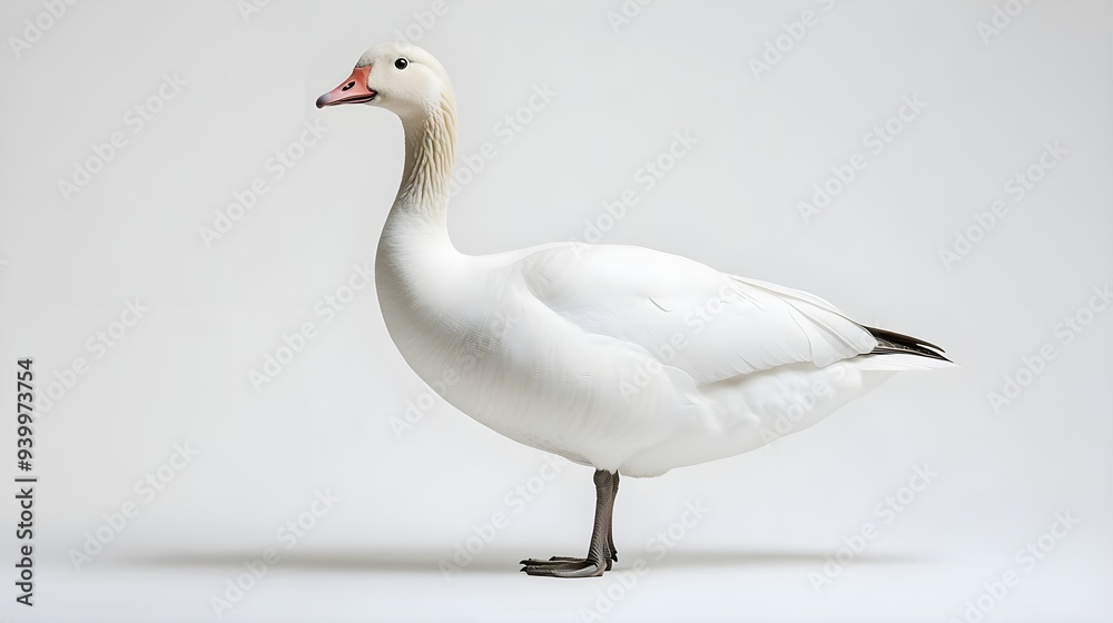 Fototapeta premium White Goose Standing on White Background.