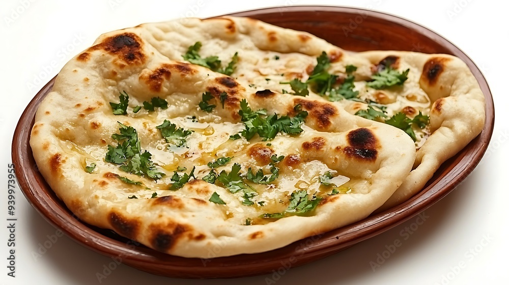 Indian naan bread on plate isolated on white background Indian naan bread on plate isolated on white background