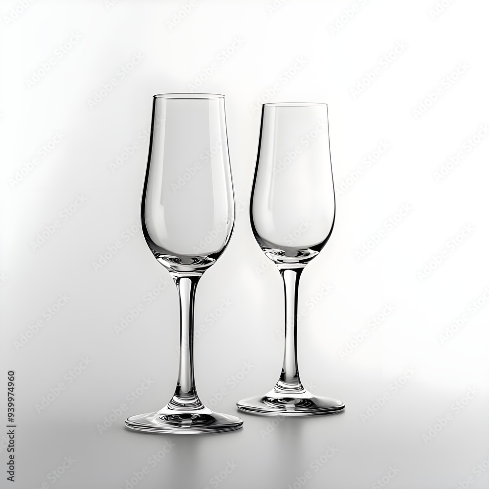 Two Empty Champagne Flutes on White Background. Two Empty Champagne Flutes on White Background.