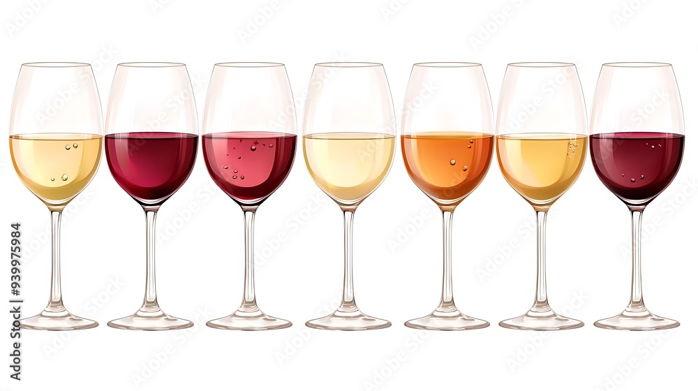 Set of wine in glass various flavors isolated on white background. Set of wine in glass various flavors isolated on white background.