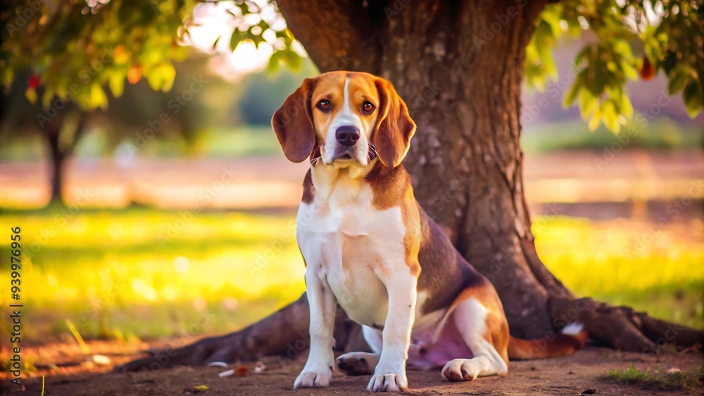 Portrait of Beagle Dog Sitting Under a Tree Portrait of Beagle Dog Sitting Under a Tree