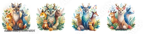 Wallpaper Mural Boho-inspired watercolor illustration of woodland animals, white background Torontodigital.ca