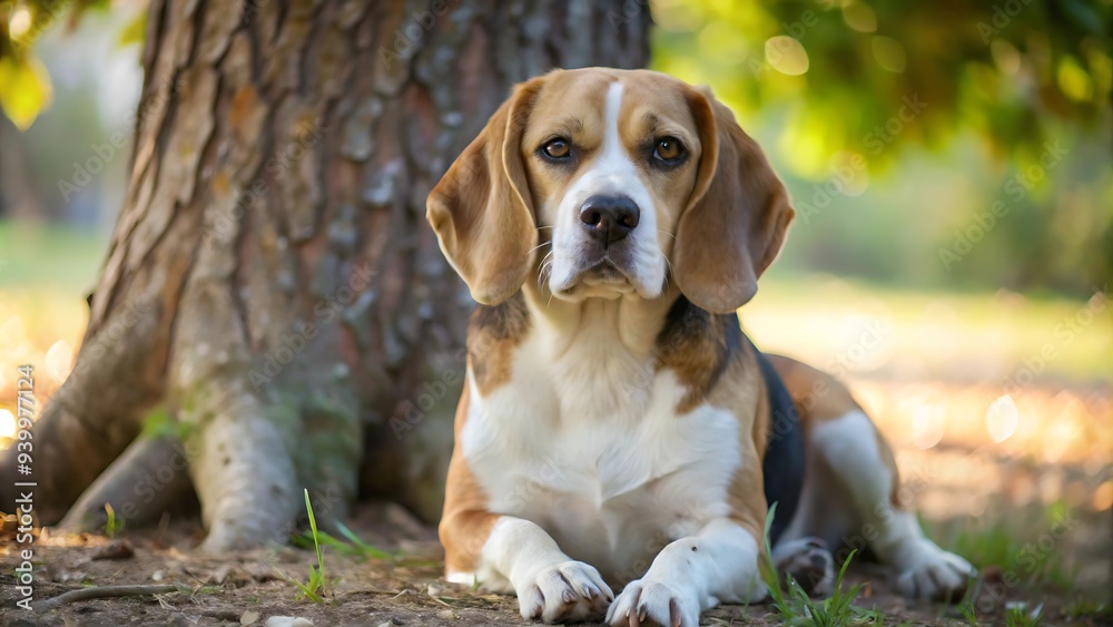 Portrait of Beagle Dog Sitting Under a Tree Portrait of Beagle Dog Sitting Under a Tree
