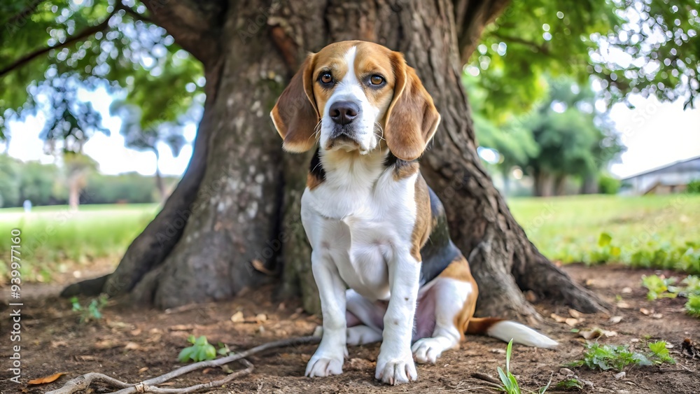 Portrait of Beagle Dog Sitting Under a Tree Portrait of Beagle Dog Sitting Under a Tree