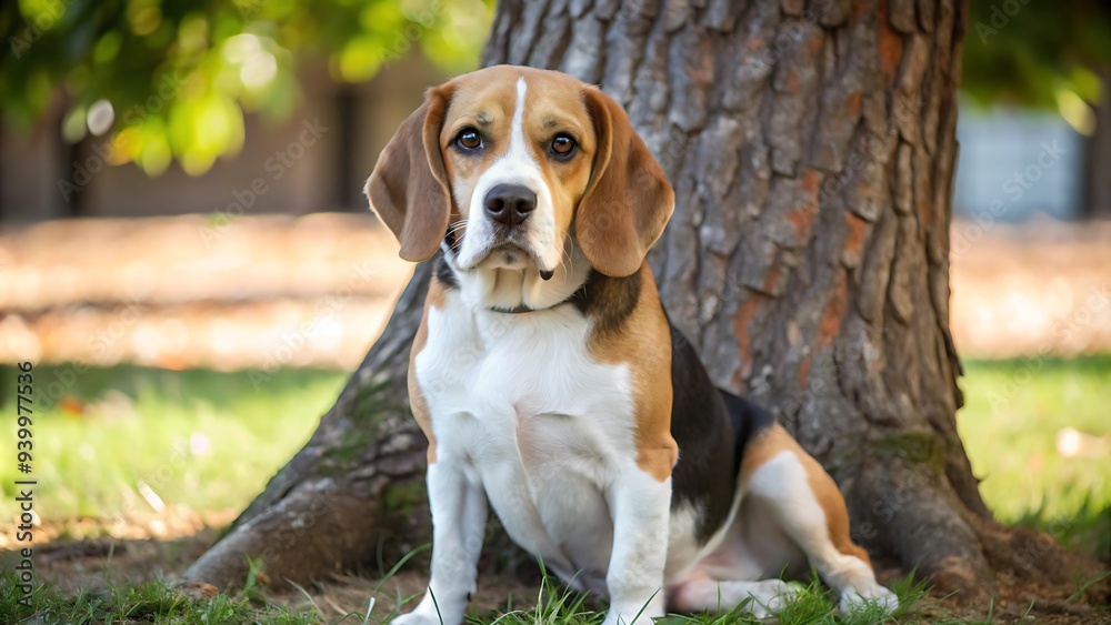 Portrait of Beagle Dog Sitting Under a Tree Portrait of Beagle Dog Sitting Under a Tree