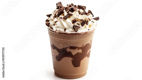 Chocolate frappe on top whipped cream isolated on white background.
