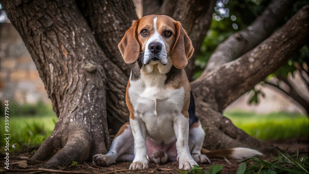 Portrait of Beagle Dog Sitting Under a Tree Portrait of Beagle Dog Sitting Under a Tree