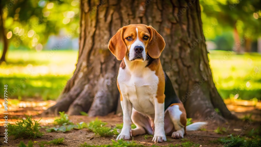 Portrait of Beagle Dog Sitting Under a Tree Portrait of Beagle Dog Sitting Under a Tree
