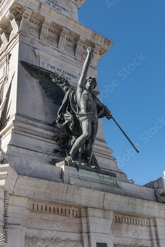 Monument to Restorers (Monumento aos Restauradores) located in Restauradores Square. Monument memorializes the victory of the Portuguese Restoration War. LISBON, PORTUGAL. photo