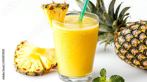 Pineapple smoothie isolated on white background.