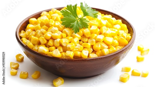 Sweet corn sliced in bowl isolated on white background. photo