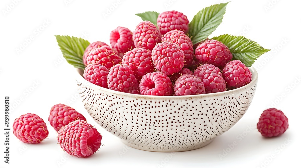 Raspberry in bowl isolated on white background. Raspberry in bowl isolated on white background.
