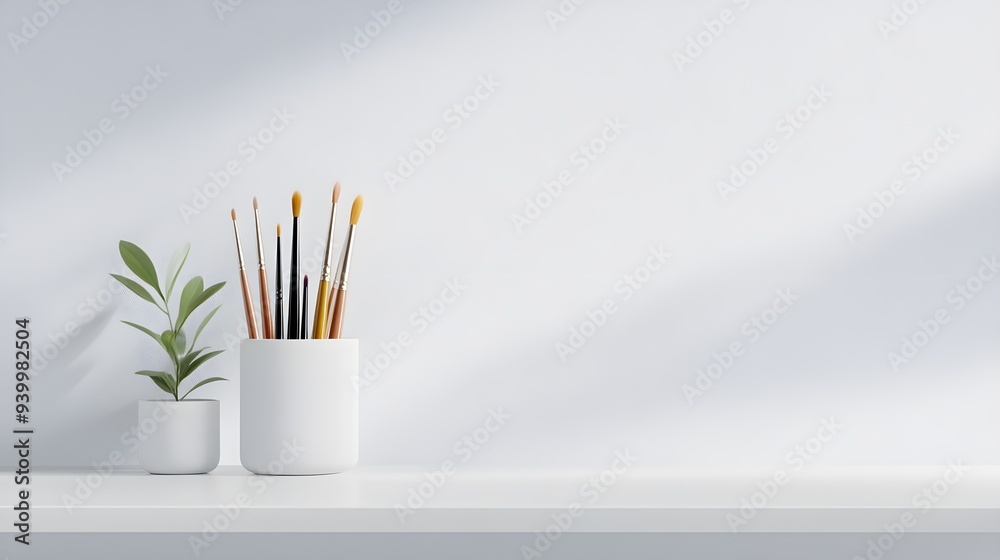 Modern acrylic brush holder with sleek, transparent compartments, arranged in a compact, space-efficient layout, minimalist and stylish for professional settings Modern acrylic brush holder with sleek, transparent compartments, arranged in a compact, space-efficient layout, minimalist and stylish for professional settings