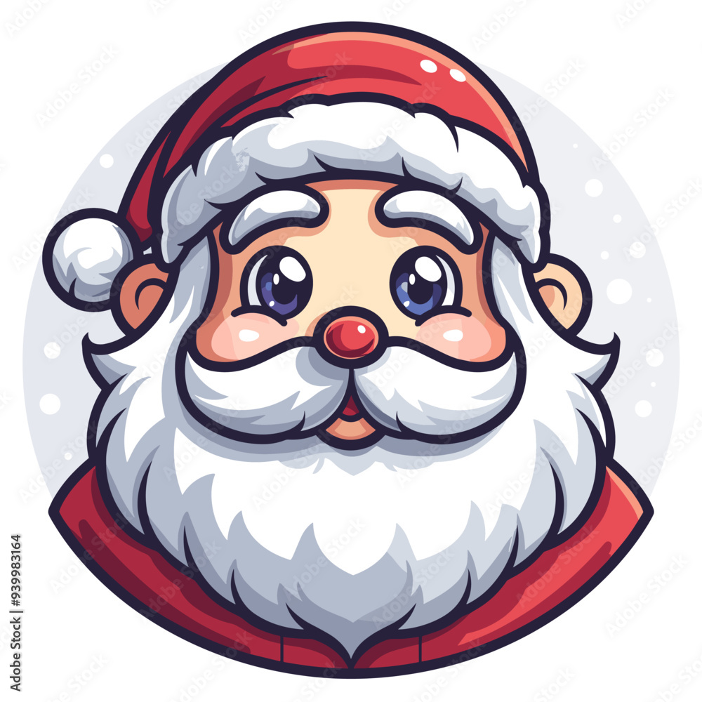 Santa Claus face. Christmas and New Year cartoon character. Vector illustration.