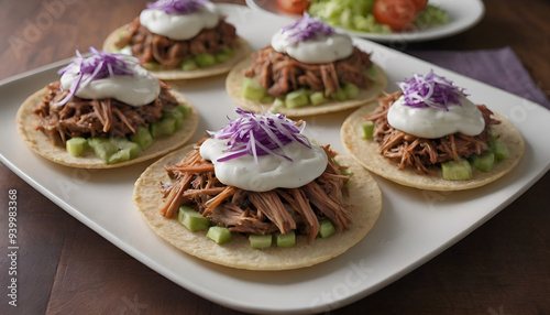 pulled pork tostadas with coleslaw on top