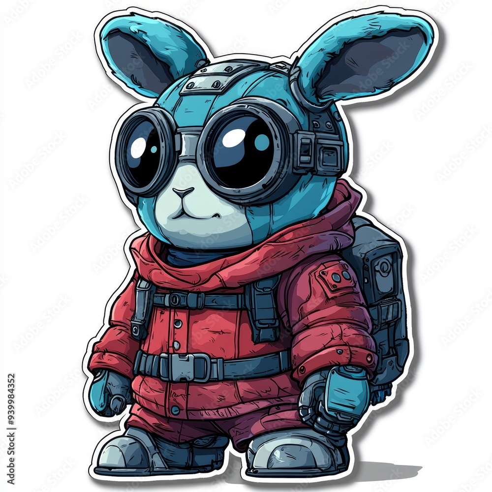 Cute Cartoon Rabbit Wearing Goggles and a Red Jumpsuit Cute Cartoon Rabbit Wearing Goggles and a Red Jumpsuit