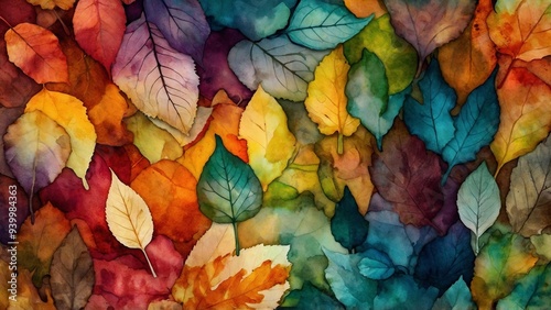 Abstract autumn leaves fall colors watercolor background