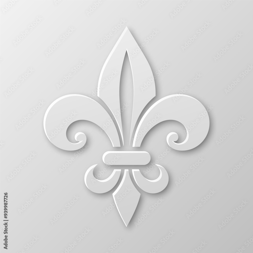 Vector Realistic Paper 3d Fleur De Lis Closeup on White Background. Heraldic Lily Sign, Vector Illustration Vector Realistic Paper 3d Fleur De Lis Closeup on White Background. Heraldic Lily Sign, Vector Illustration