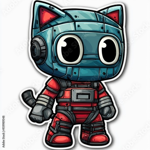 Cute Robotic Cat in Red and Blue Suit