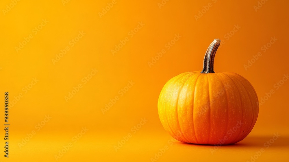 Pumpkin on orange background with copyspace. Autumn background